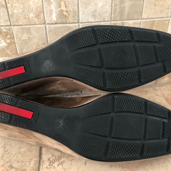 Prada Suede Wedge Mules, size 41, tan color - Picture 6 of 7